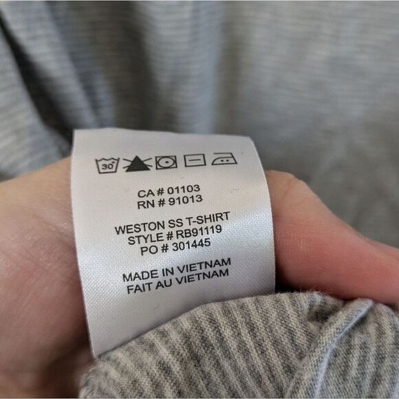 Robert Barakett Weston SS short sleeve cotton tshirt grey white stripe S Small - Picture 6 of 7